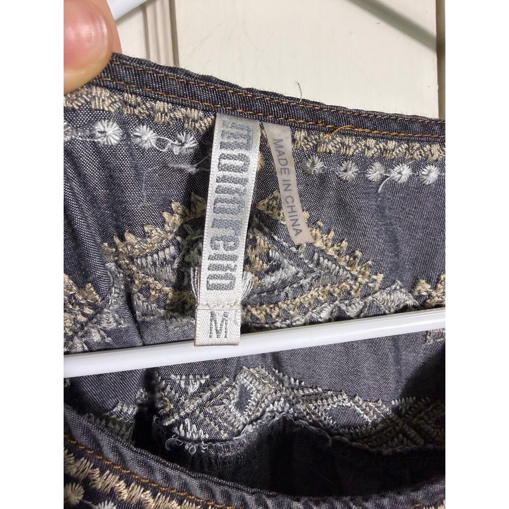 Monoreno M Embroidered Tunic Top Gray Boho Western Southwestern Long Sleeve - Picture 6 of 9